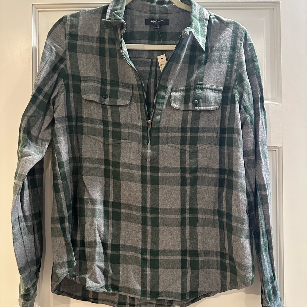 Madewell Green and Gray Plaid Button Down Shirt